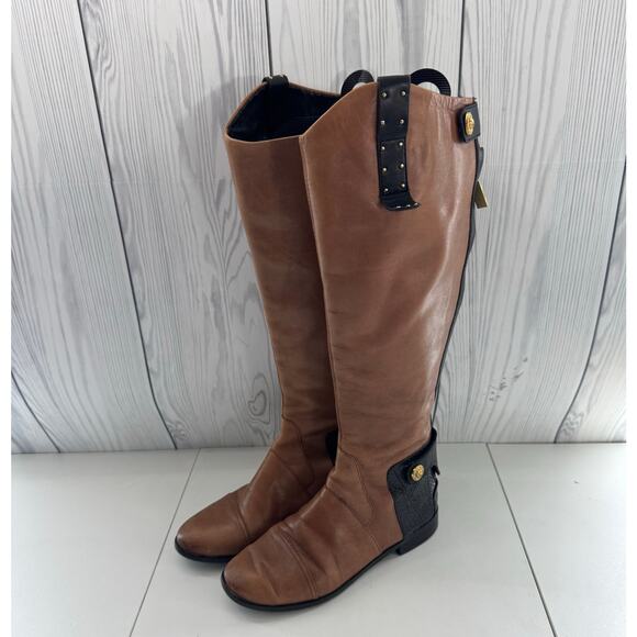 Sam Edelman Black Brown Leather Penny Tall Riding Boots Size 7 - Picture 1 of 9